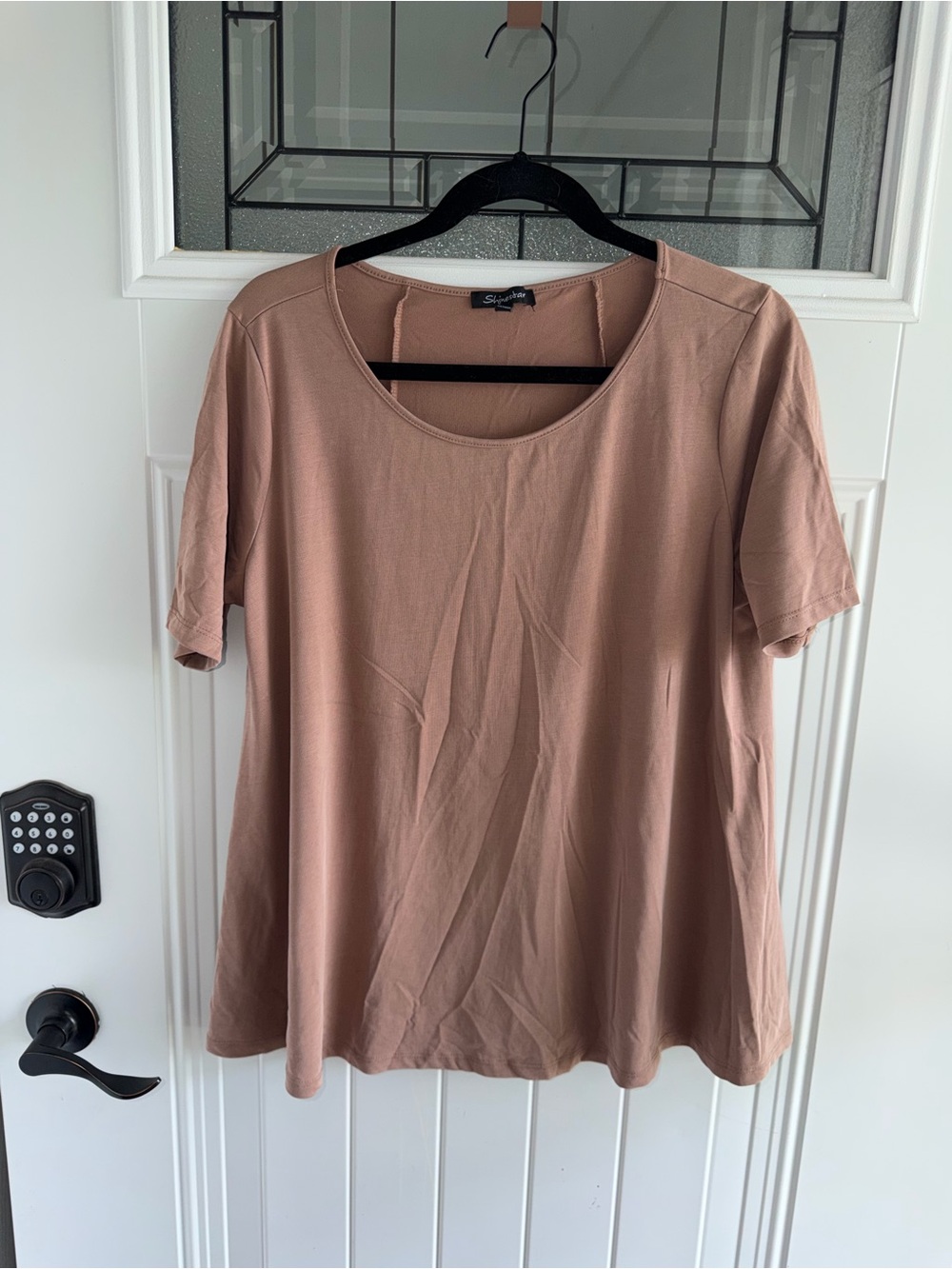 Shinestar Short Sleeve Scoop Neck Top - Mauve